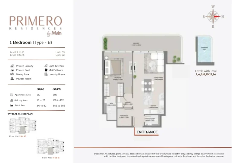 Primero Residences floor plan 1 BR · 697 sqft