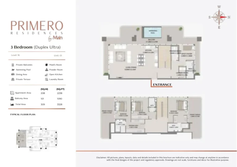 Primero Residences floor plan 3 BR · 2238 sqft