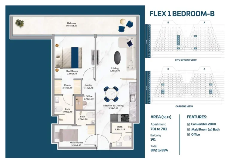 Sparklz by Danube floor plan 1 BR · 892 sqft