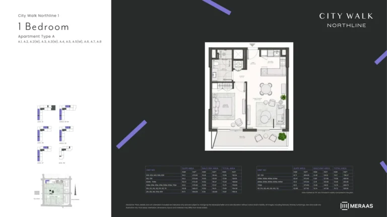 City Walk Northline 1 floor plan 1-спальн. · 780 sqft