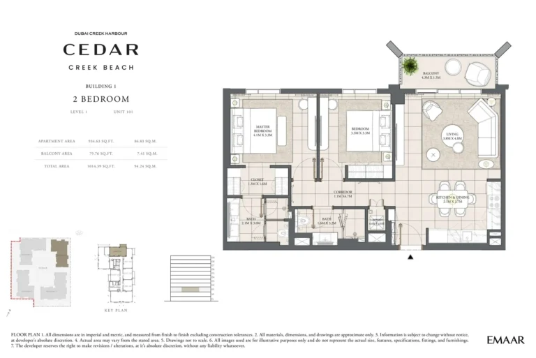 Cedar at Creek Beach floor plan 2 BR · 1014 sqft
