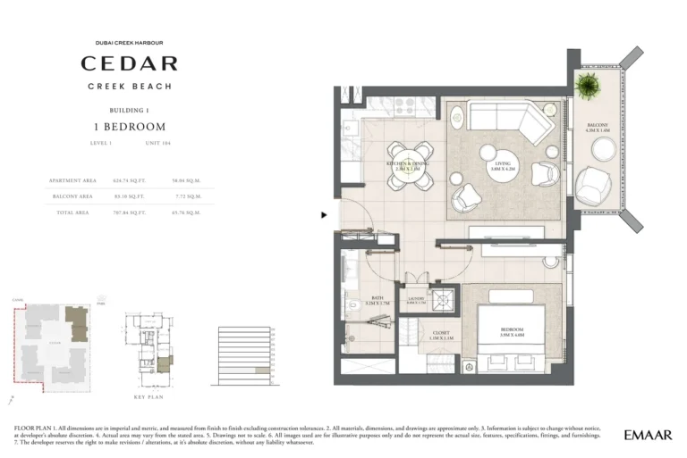 Cedar at Creek Beach floor plan 1 BR · 707 sqft