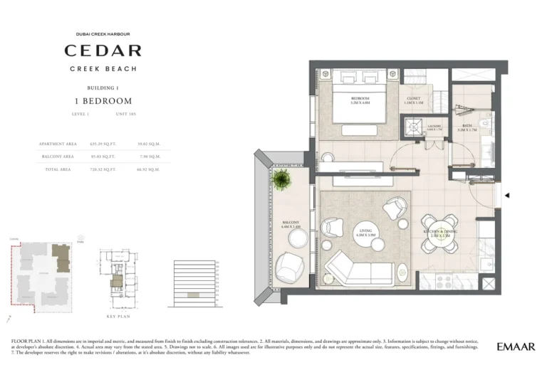 Cedar at Creek Beach floor plan 1 BR · 720 sqft