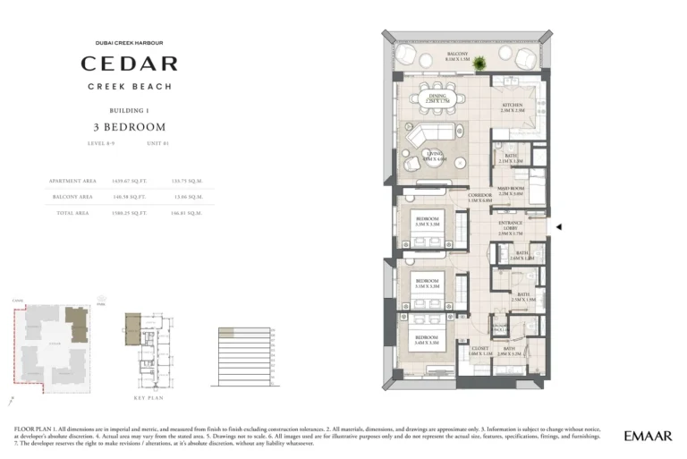 Cedar at Creek Beach floor plan 3 BR · 1580 sqft