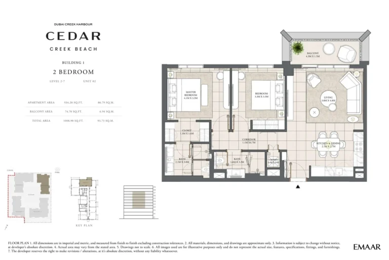 Cedar at Creek Beach floor plan 2 BR · 1008 sqft