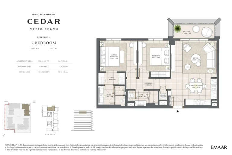 Cedar at Creek Beach floor plan 2 BR · 1010 sqft
