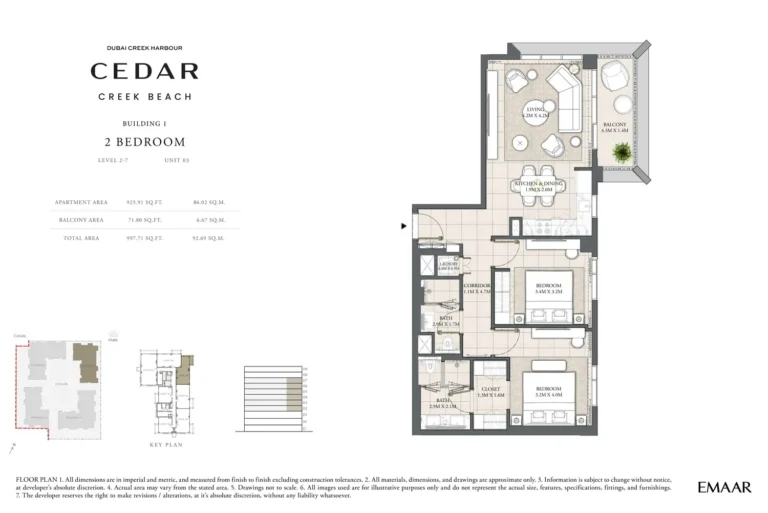 Cedar at Creek Beach floor plan 2 BR · 997 sqft