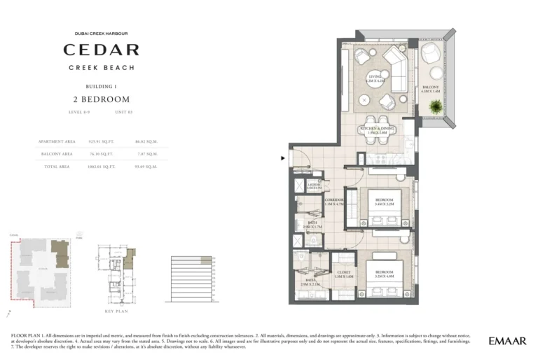 Cedar at Creek Beach floor plan 2 BR · 1002 sqft