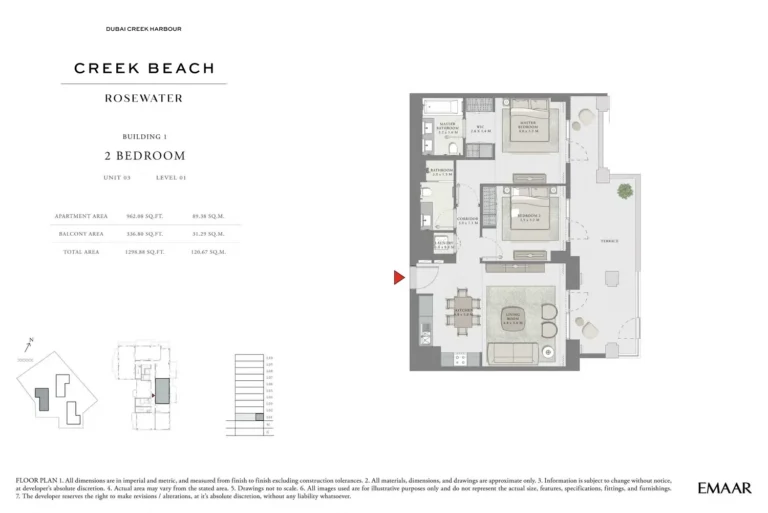 Rosewater at Creek Beach floor plan 2 BR · 1298 sqft