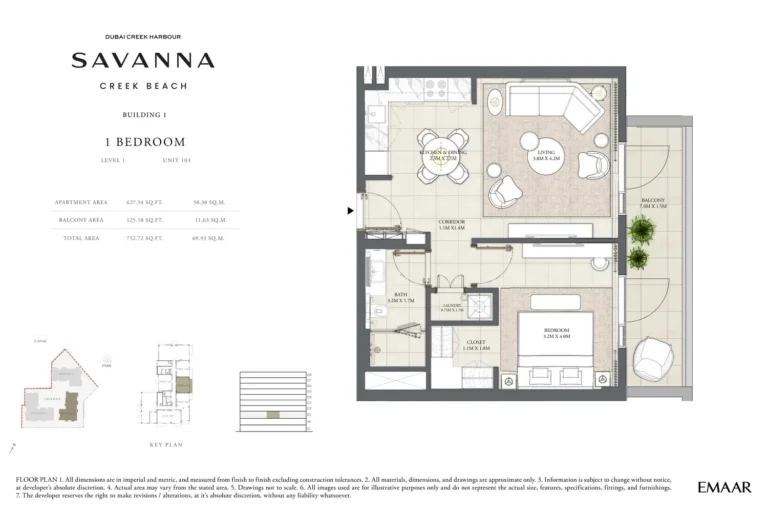 Savanna at Creek Beach floor plan 1 BR · 752 sqft