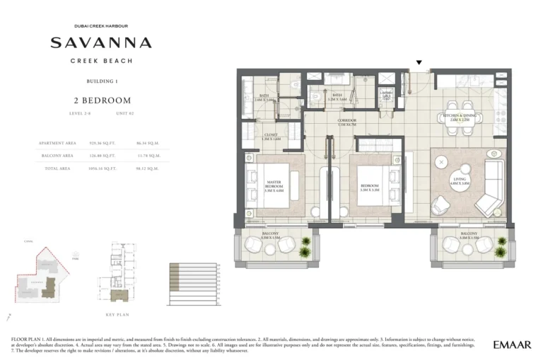 Savanna at Creek Beach floor plan 2 BR · 1056 sqft