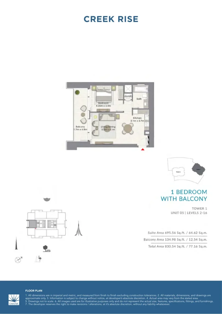 Creek Rise floor plan 1-спальн. · 830 sqft