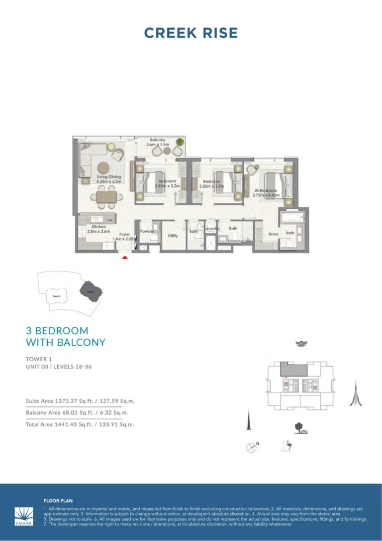 Creek Rise floor plan 3-спальн. · 1441 sqft