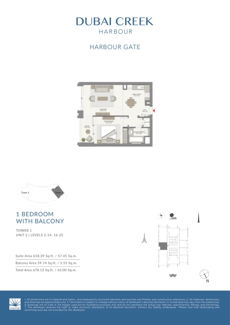 Harbour Gate floor plan 1-спальн. · 678 sqft