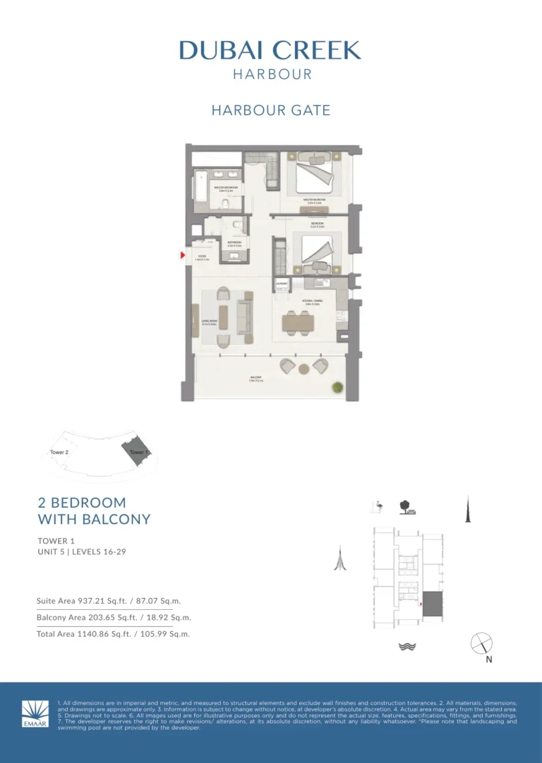 Harbour Gate floor plan 2-спальн. · 1140 sqft