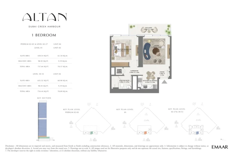 The Grand at Dubai Creek Harbour floor plan 1-спальн. · 757 sqft