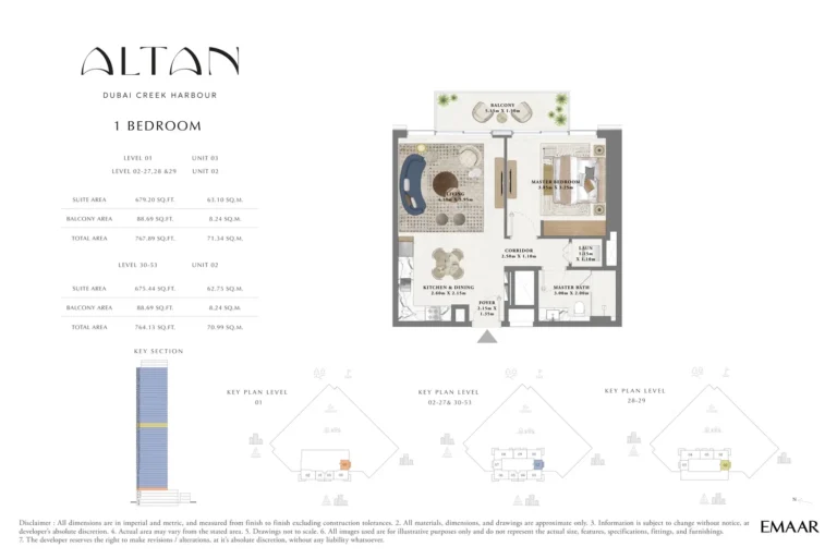 The Grand at Dubai Creek Harbour floor plan 1-спальн. · 767 sqft