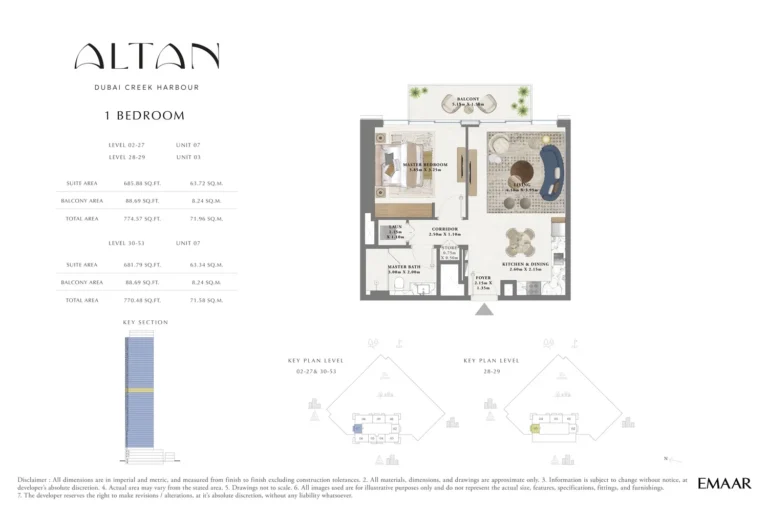 The Grand at Dubai Creek Harbour floor plan 1-спальн. · 774 sqft
