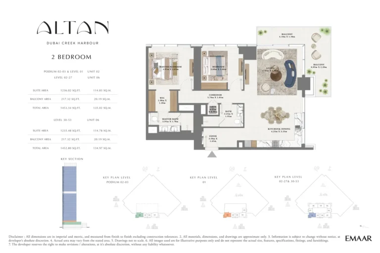 The Grand at Dubai Creek Harbour floor plan 2-спальн. · 1453 sqft
