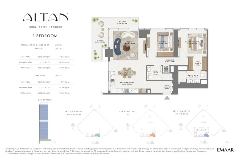 The Grand at Dubai Creek Harbour floor plan 2-спальн. · 1453 sqft