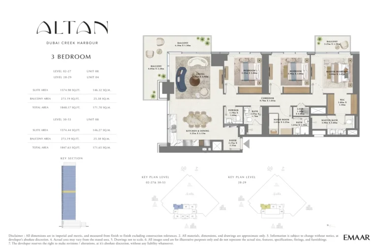 The Grand at Dubai Creek Harbour floor plan 3-спальн. · 1848 sqft