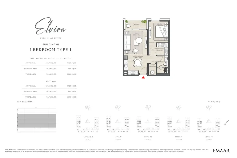 Elvira at Dubai Hills floor plan 1-спальн. · 703 sqft