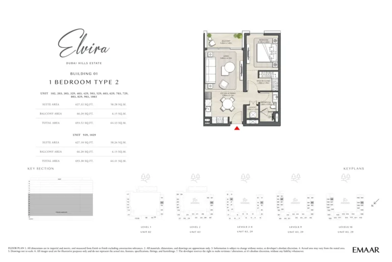 Elvira at Dubai Hills floor plan 1-спальн. · 693 sqft