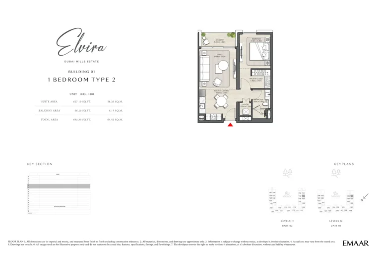 Elvira at Dubai Hills floor plan 1-спальн. · 693 sqft