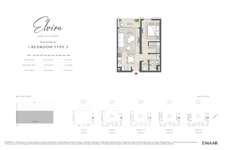 Elvira at Dubai Hills floor plan 1-спальн. · 704 sqft