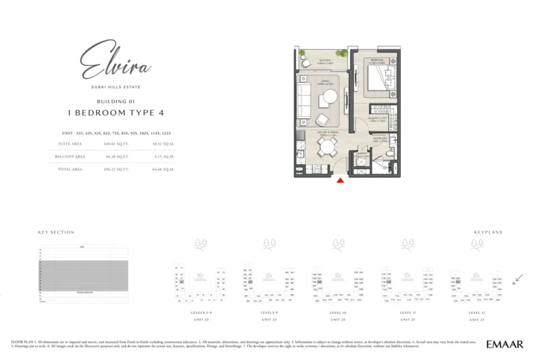 Elvira at Dubai Hills floor plan 1-спальн. · 696 sqft