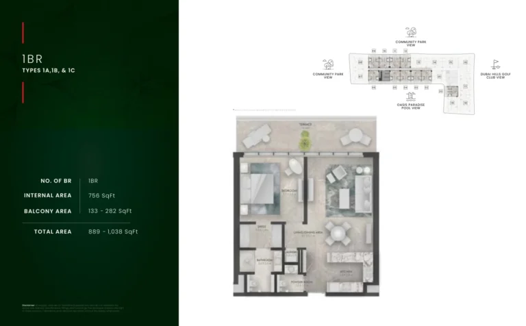 Golf Residence by Fortimo floor plan 1 BR · 889 sqft