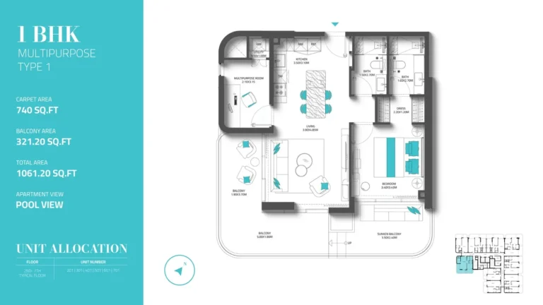 997 Residences floor plan 1 BR · 1061 sqft
