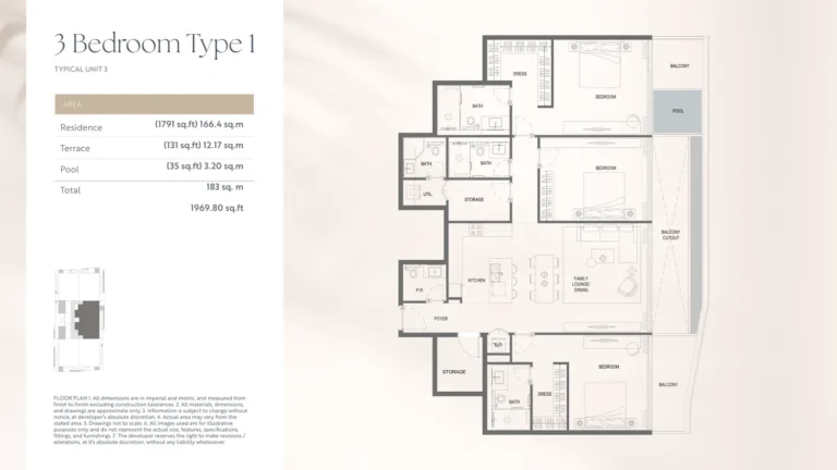 Bayview Boulevard floor plan 3 BR · 1969 sqft