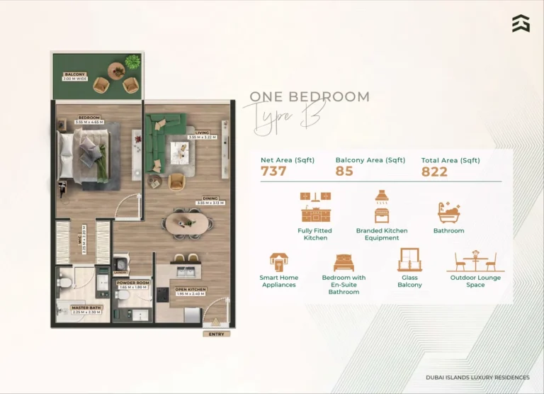 Firoza Residence floor plan 1-спальн. · 822 кв. фут