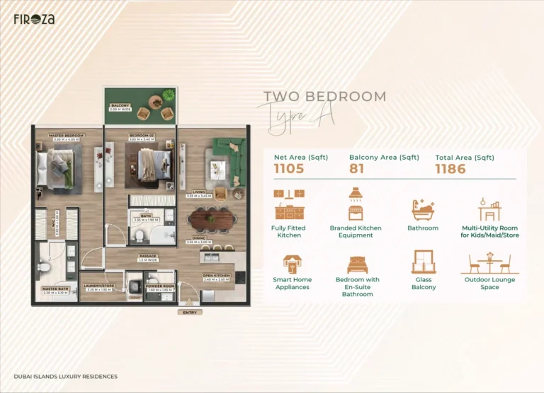 Firoza Residence floor plan 2-спальн. · 1186 кв. фут