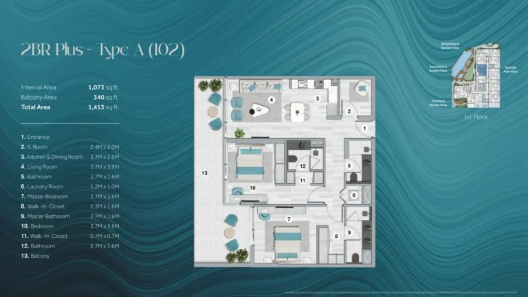 Flora Bay floor plan 2 BR · 1413 sqft