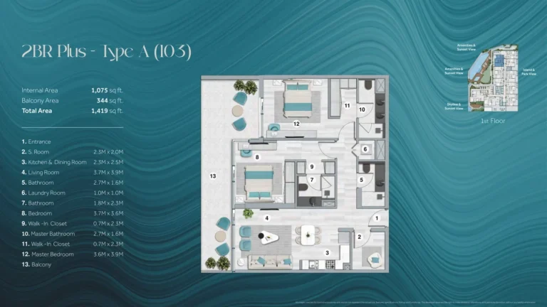 Flora Bay floor plan 2 BR · 1419 sqft