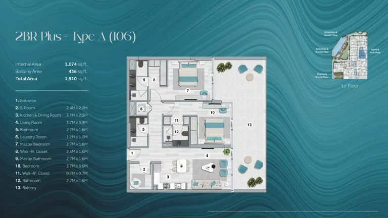 Flora Bay floor plan 2 BR · 1510 sqft
