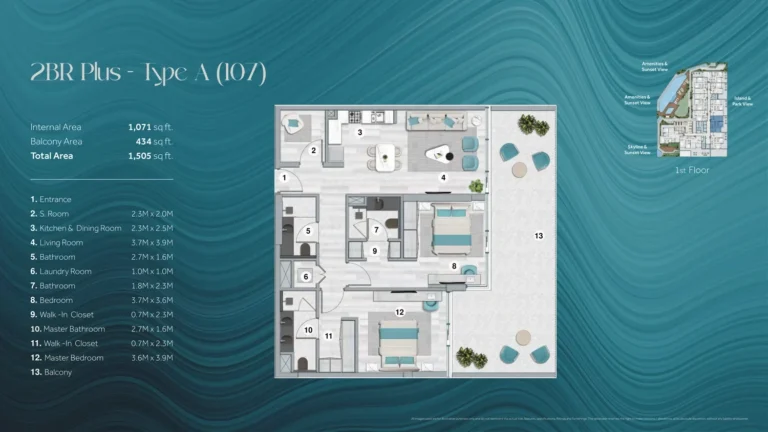 Flora Bay floor plan 2 BR · 1505 sqft