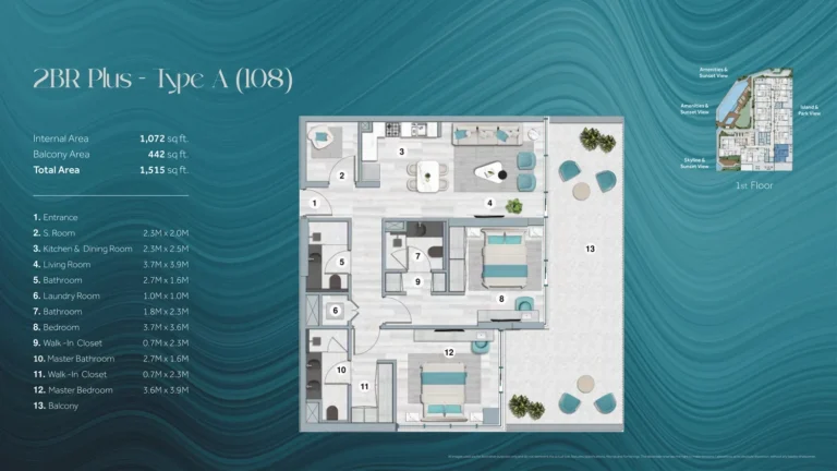 Flora Bay floor plan 2 BR · 1515 sqft