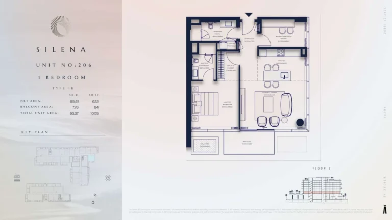 Silena Residences floor plan 1-спальн. · 1005 sqft