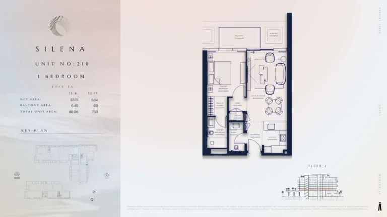 Silena Residences floor plan 1-спальн. · 753 sqft