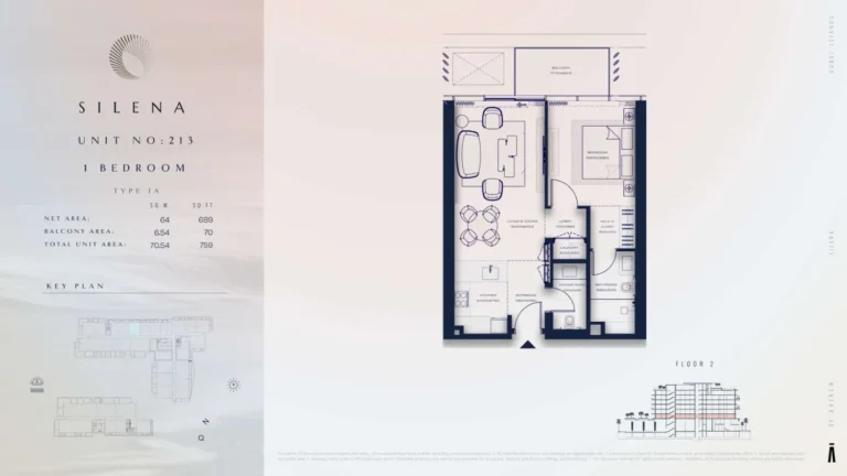 Silena Residences floor plan 1-спальн. · 759 sqft