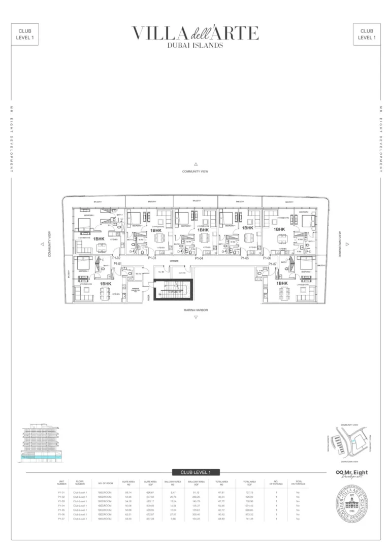 Villa del Arte floor plan 1 BR · 727 sqft