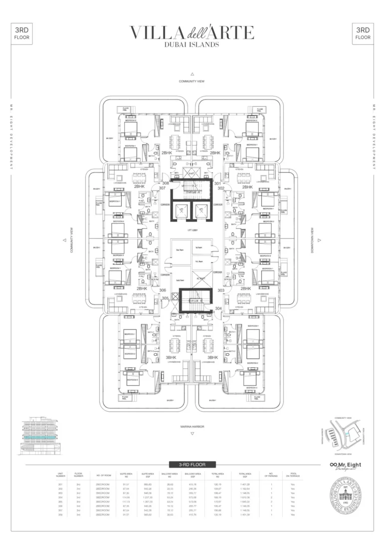 Villa del Arte floor plan 2 BR · 1401 sqft