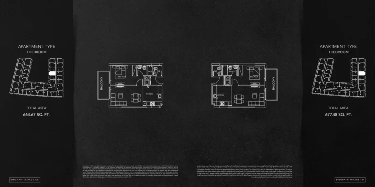 Binghatti Mirage floor plan 1 BR · 664 sqft