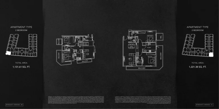 Binghatti Mirage floor plan 2 BR · 1131 sqft