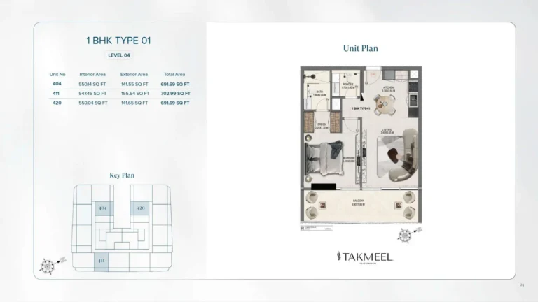 Divine Elements floor plan 1 BR · 691 sqft