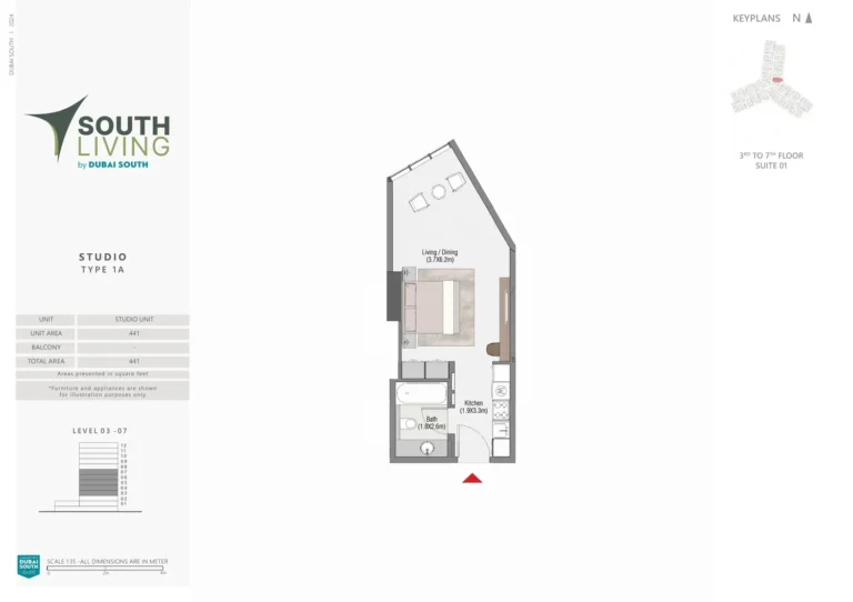 South Living floor plan Studio · 441 sqft