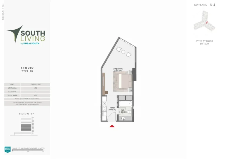 South Living floor plan Studio · 452 sqft
